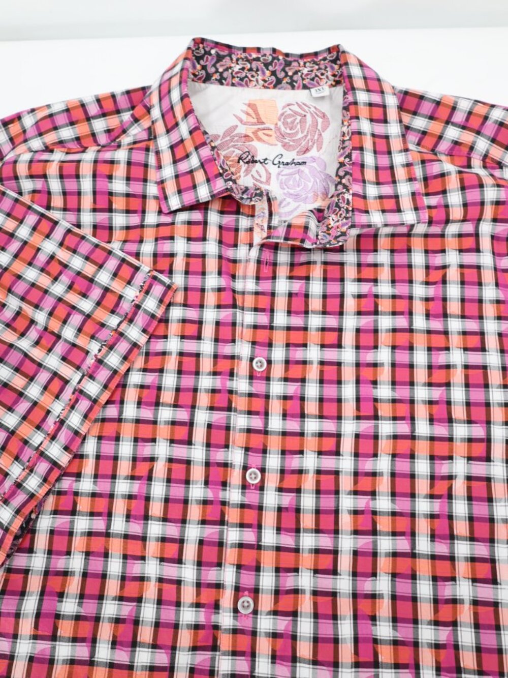 Robert Graham Shirt Men’s 3XL Plaid geometric Short Sleeve Button Up cotton AOP